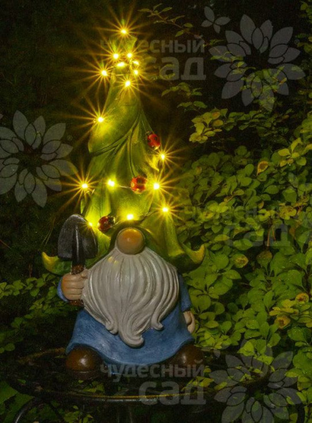 Фигура садовая 35,5см Гном садовник с LED подсв. солн.батарея 018 Чудесный Сад