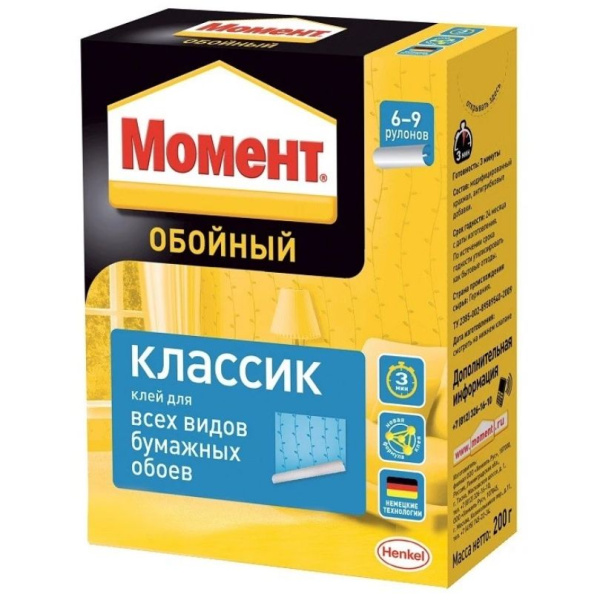 Клей обойный бумага 200г классик Момент(24)
