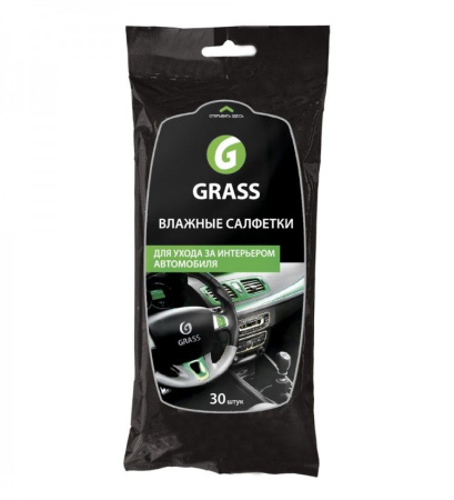 Салфетки влажные для ухода за интерьером автомобиля 30шт Grass
